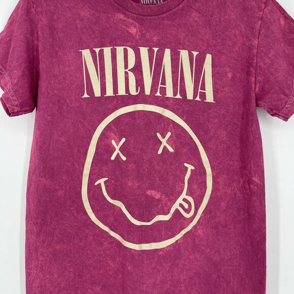 Officially Licensed Nirvana Nevermind Smiley Grunge Tee Magenta Acid Wash Small - Picture 3 of 5